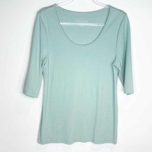 Soft Surroundings Tops - Soft Surroundings Womens Del Tee Top Pale Green Ribbed Elbow Sleeves Sz L